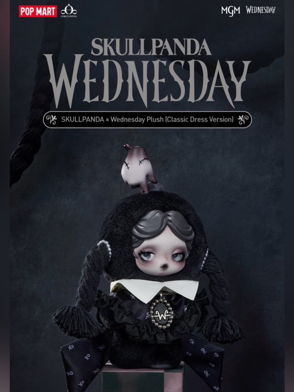 2025 POP MART SKULLPANDA × Wednesday Classic Version Plush Doll (Sealed).